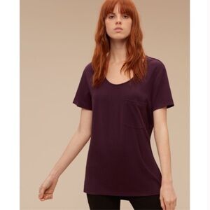 Wilfred | Women’s Deep Maroon Rayon Exaggerated Side Slit Hi-Low Tee Shirt, Sz S